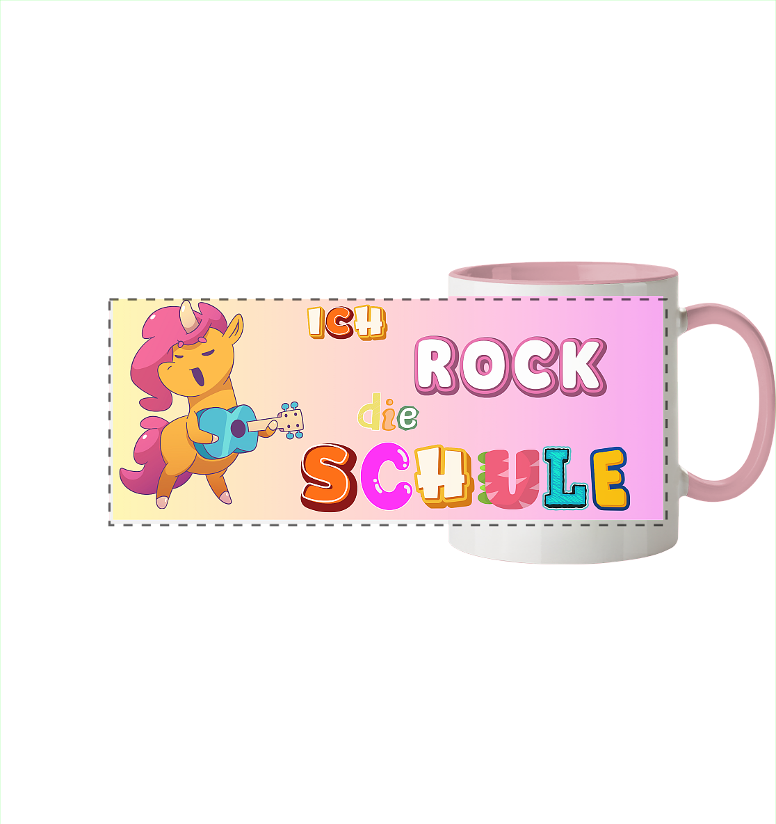 Schulanfang-Ich Rock die Schule Einhorn Gitarre - Panorama Tasse zweifarbig