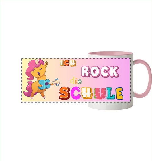 Schulanfang-Ich Rock die Schule Einhorn Gitarre - Panorama Tasse zweifarbig