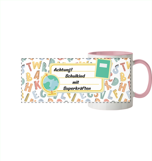 Schulanfang-Achtung! - Panorama Tasse zweifarbig