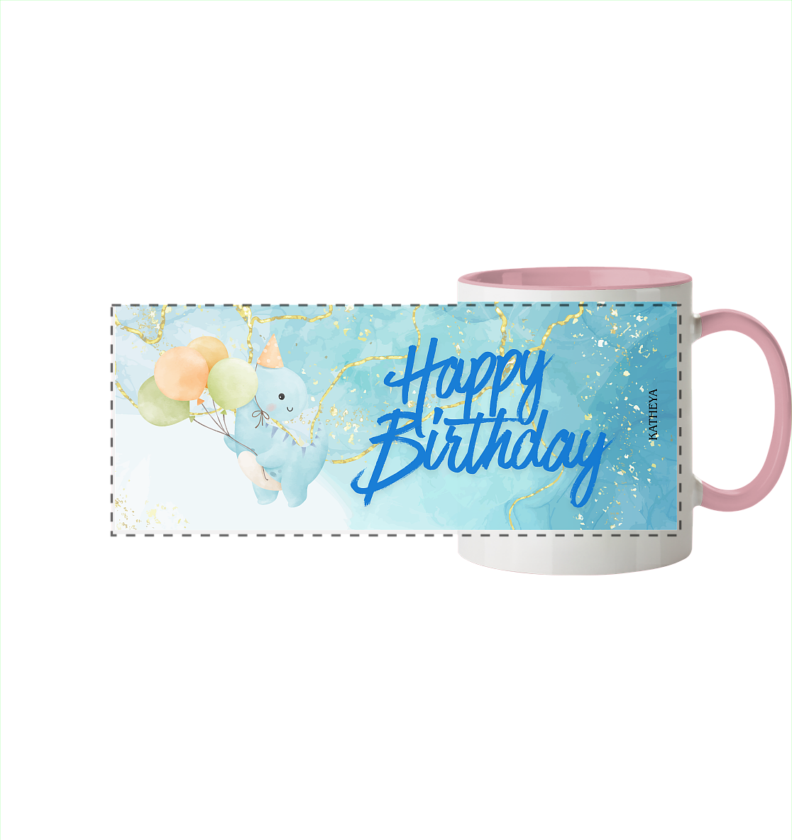 Dino - Happy Birthday - Panorama Tasse zweifarbig