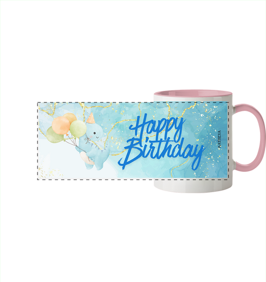 Dino - Happy Birthday - Panorama Tasse zweifarbig