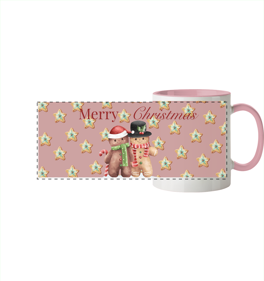 Merry Christmas-Lebkuchenpaar - Panorama Tasse zweifarbig