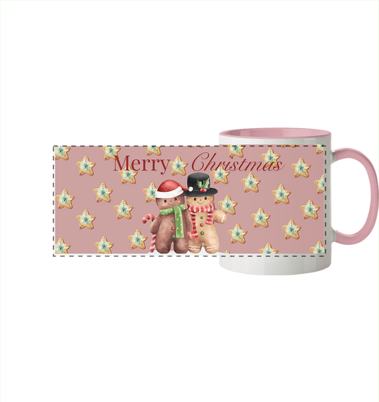 Merry Christmas-Lebkuchenpaar - Panorama Tasse zweifarbig