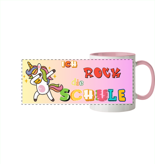 Schulanfang-Ich Rock die Schule Einhorn - Panorama Tasse zweifarbig