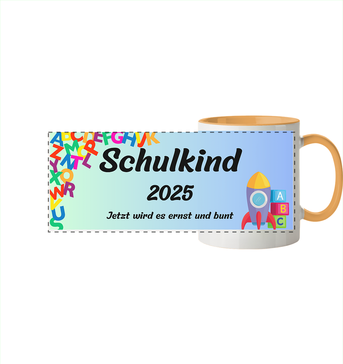 Schulanfang 2025- Schulkind - Panorama Tasse zweifarbig