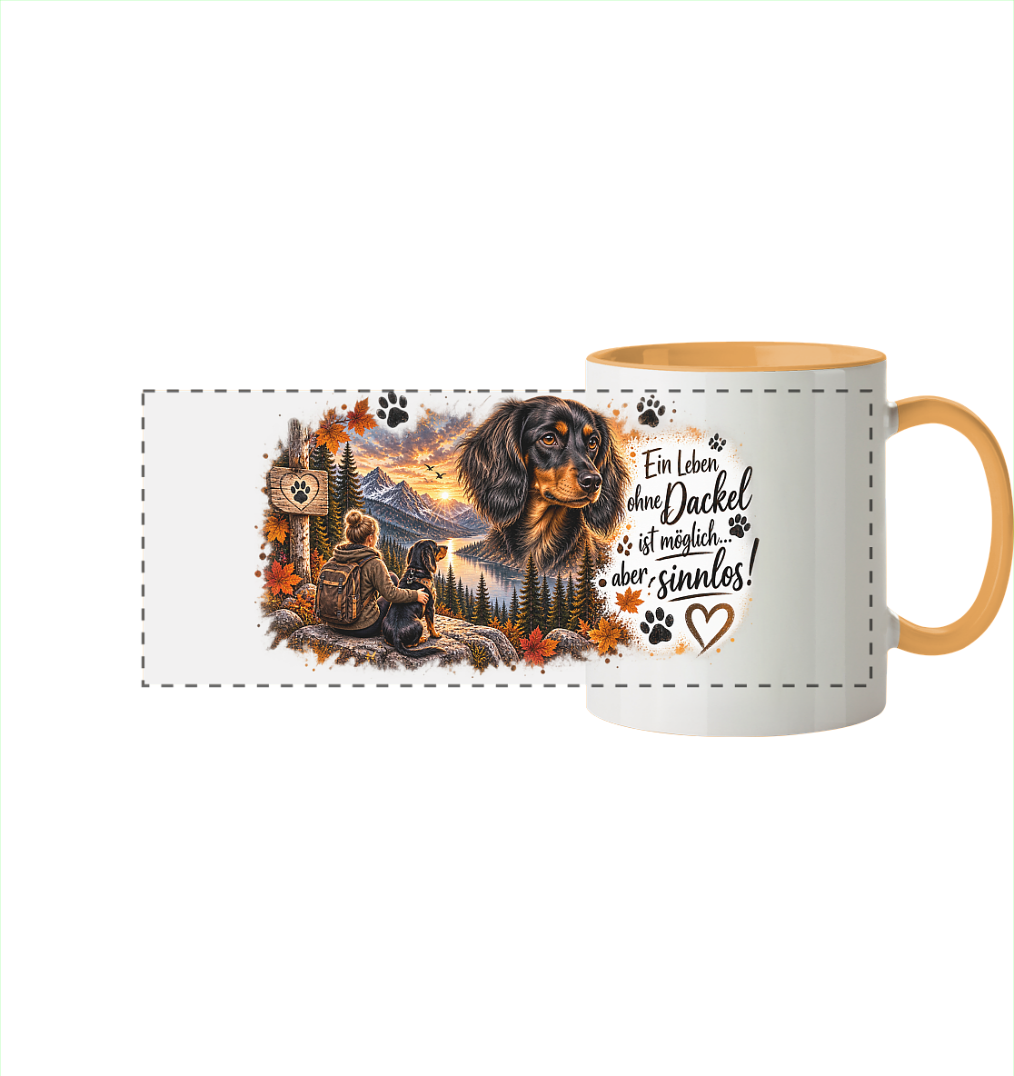 Dackel Liebe  - Panorama Tasse zweifarbig