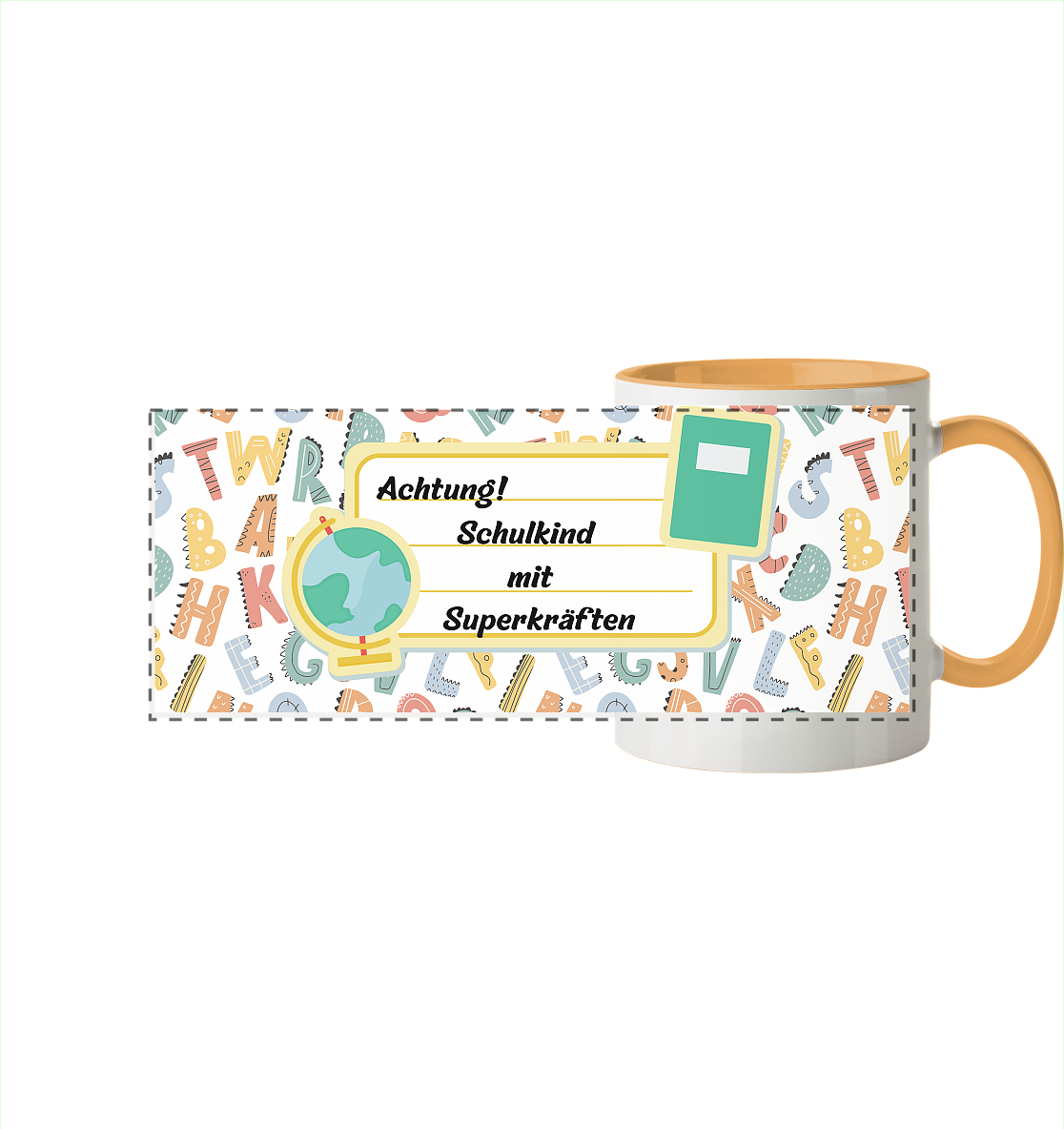 Schulanfang-Achtung! - Panorama Tasse zweifarbig