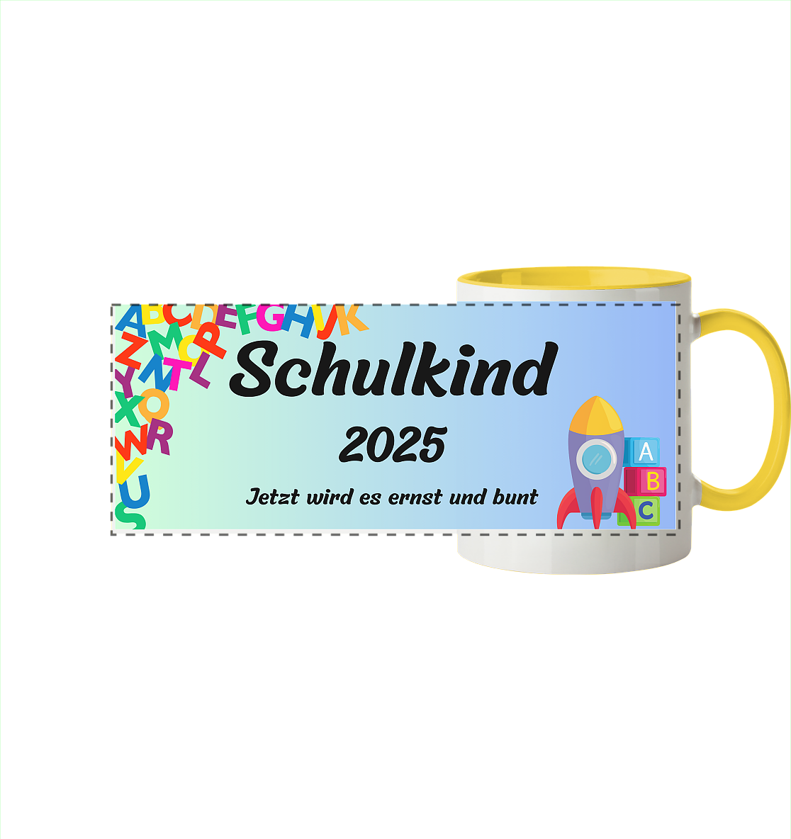 Schulanfang 2025- Schulkind - Panorama Tasse zweifarbig