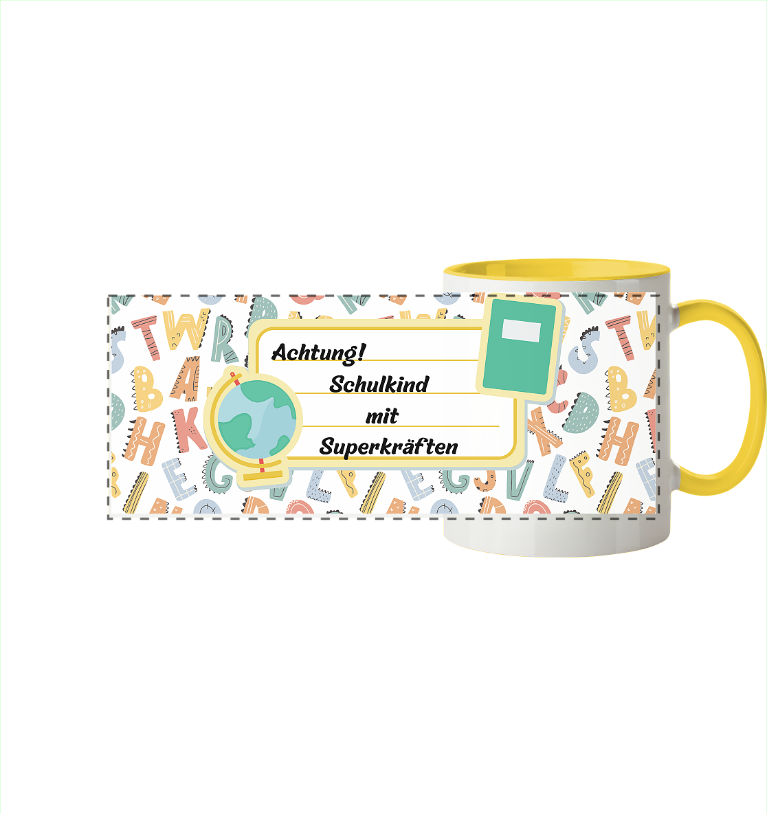 Schulanfang-Achtung! - Panorama Tasse zweifarbig